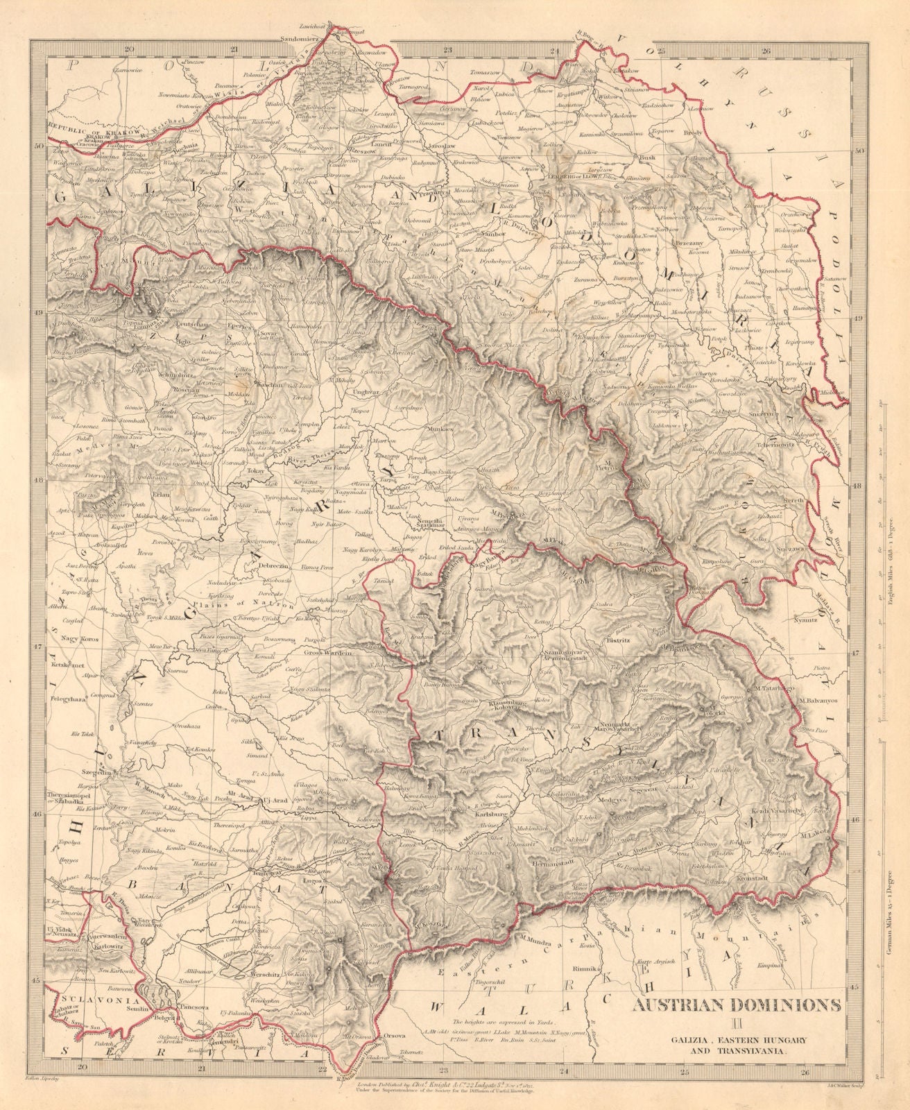 AUSTRIAN DOMINIONS. Galizia Eastern Hungary Transylvania Galicia. SDUK 1845 map